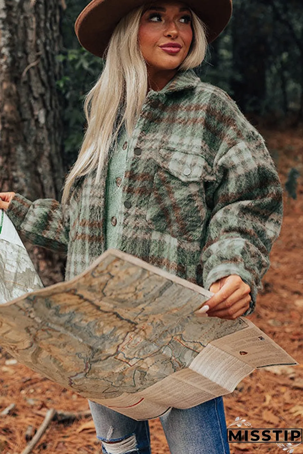Plus Size Soft Plaid Button Down Jacket