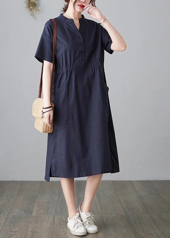 Diy Blue Low High Design Cotton Side Open Summer Ankle Dress ( Limited Stock)