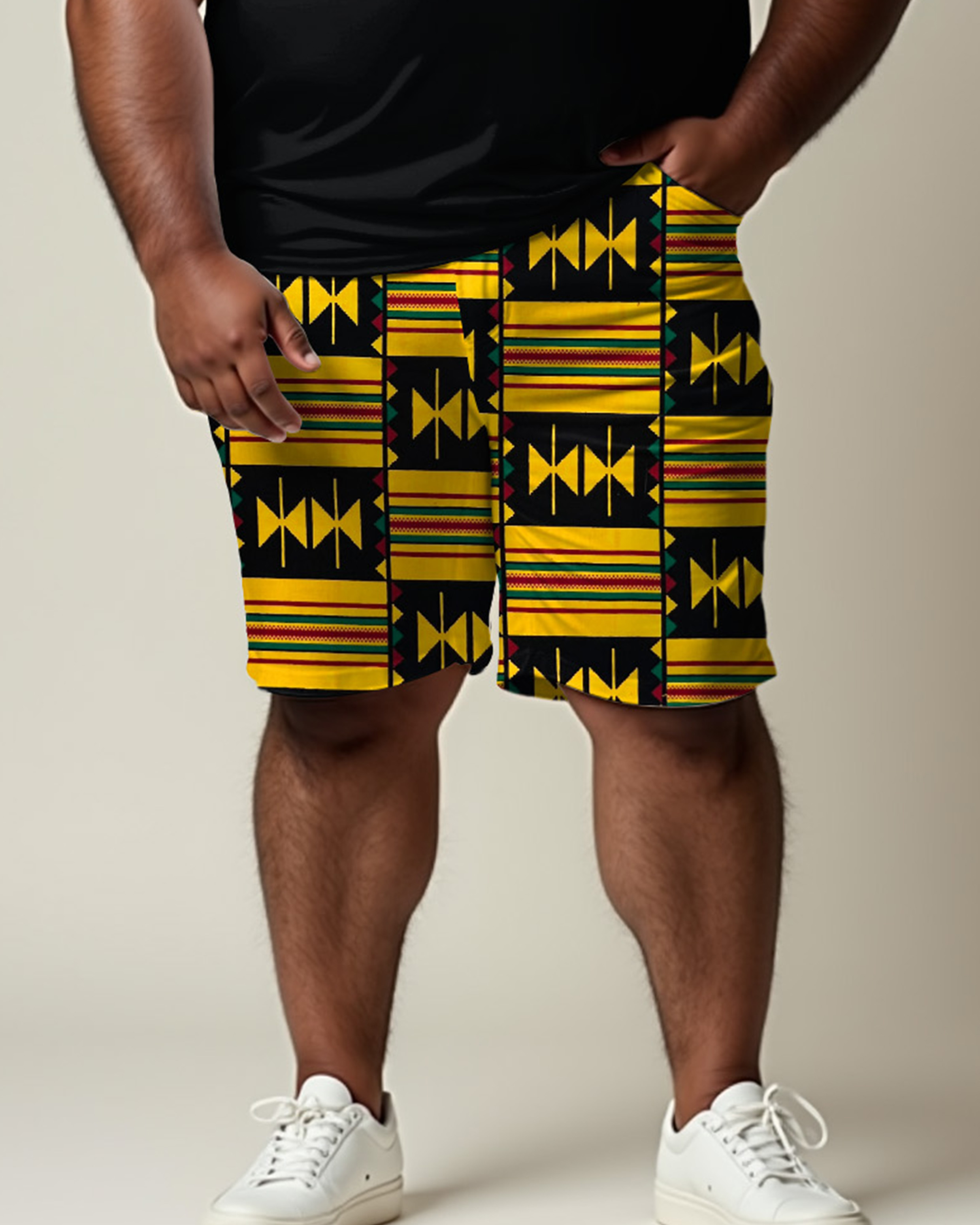 African Traditional Color Patchwork Printed T-Shirt Shorts Suit Men's Plus Size