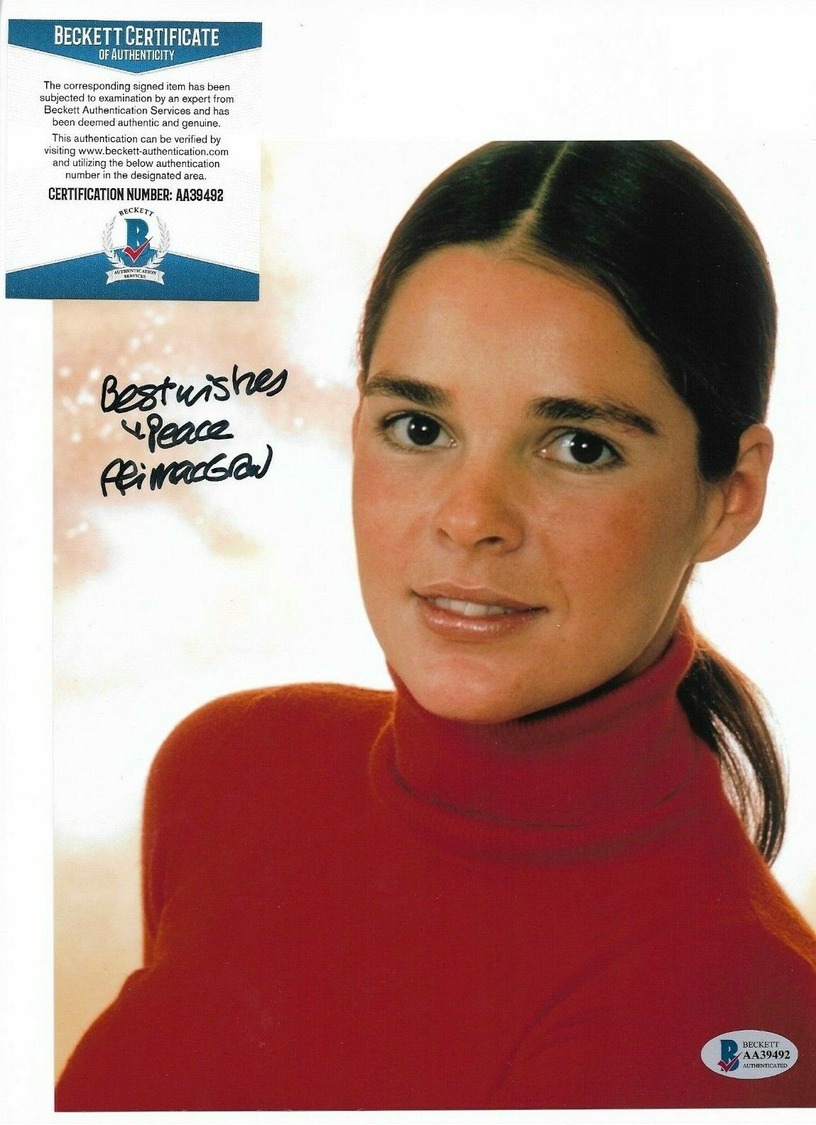 Convoy Actress Model ~Ali MacGraw~ Love Story + many more 8x10 Photo Poster painting Beckett COA