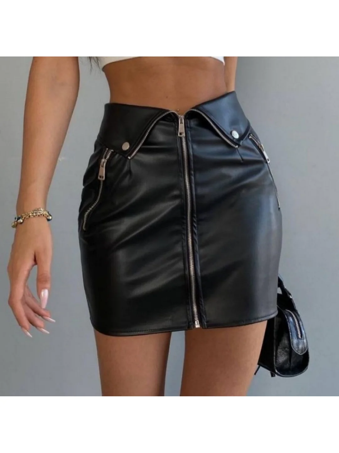 Women's Slim Fit Short Skirt - Sexy Hip Lift Zipper Closure, Black, Non-Stretch, Summer Casual Style, Summer Fashion | Sleek Black Skirt | Glossy Finish | IFYHOME