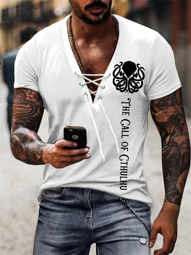 Men's the Call of Cthulhu Celtic Graphic Lace Up T Shirt