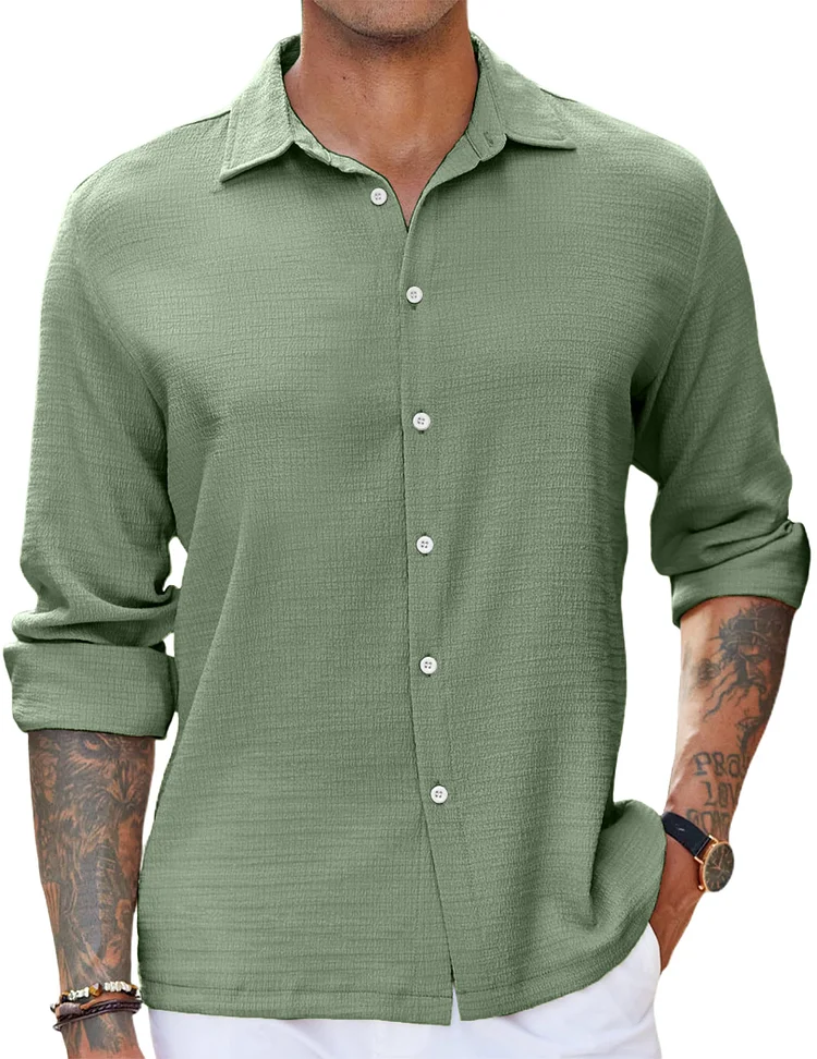 Men's Casual Long Sleeve Button-down Shirt Textured Wrinkle-free Shirt
