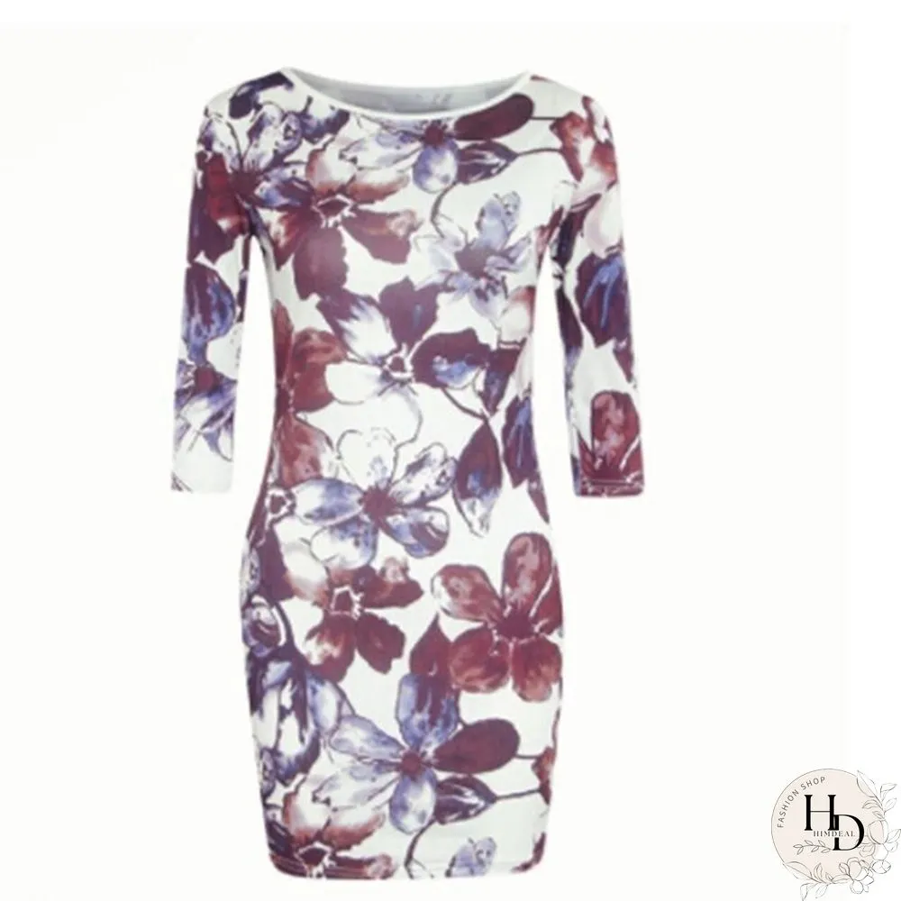 Women Long Sleeve Floral Print Mini Bodycon Dress Vestidos Summer Style Women Party Night Club Dress