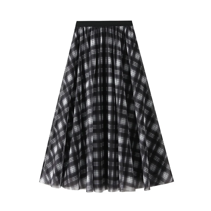 Nigikala Nigikala Both Sides Of The Retro Lattice Yarn Irregularly Dressed Skirt In The Long A-Shaped Dress Autumn 8608