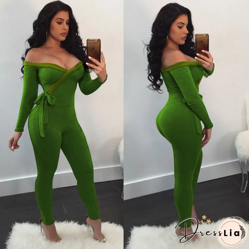Womens Off-Shoulder Bodycon Long-Sleeve Clubwear Playsuit Jumpsuits Rompers Skinny Sexy