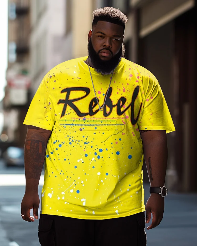 Men's Plus Size Street Rebel Splash Graffiti Short Sleeve Round Neck T-Shirt