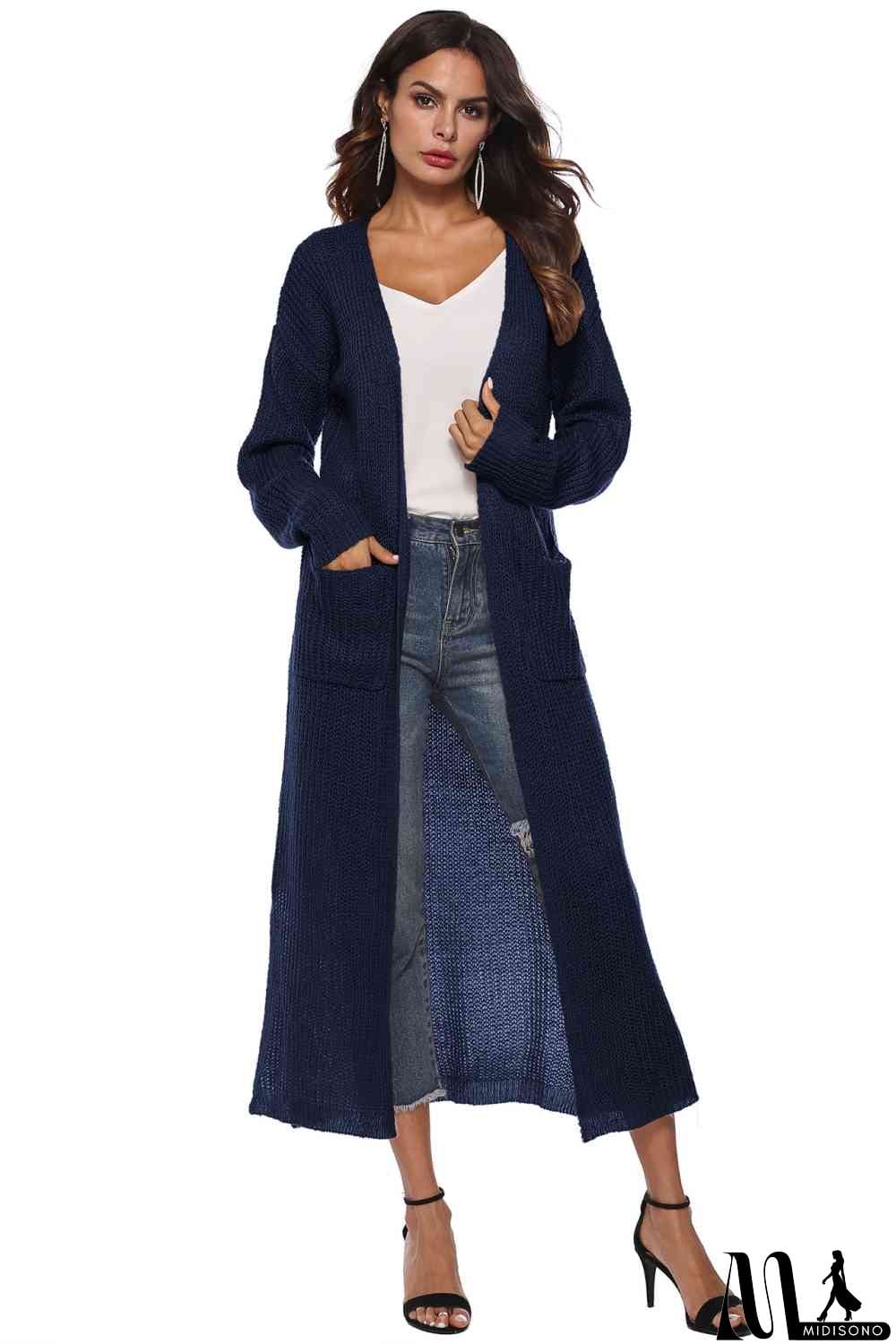 MidiSono - Long Sleeve Open Front Buttoned Cardigan