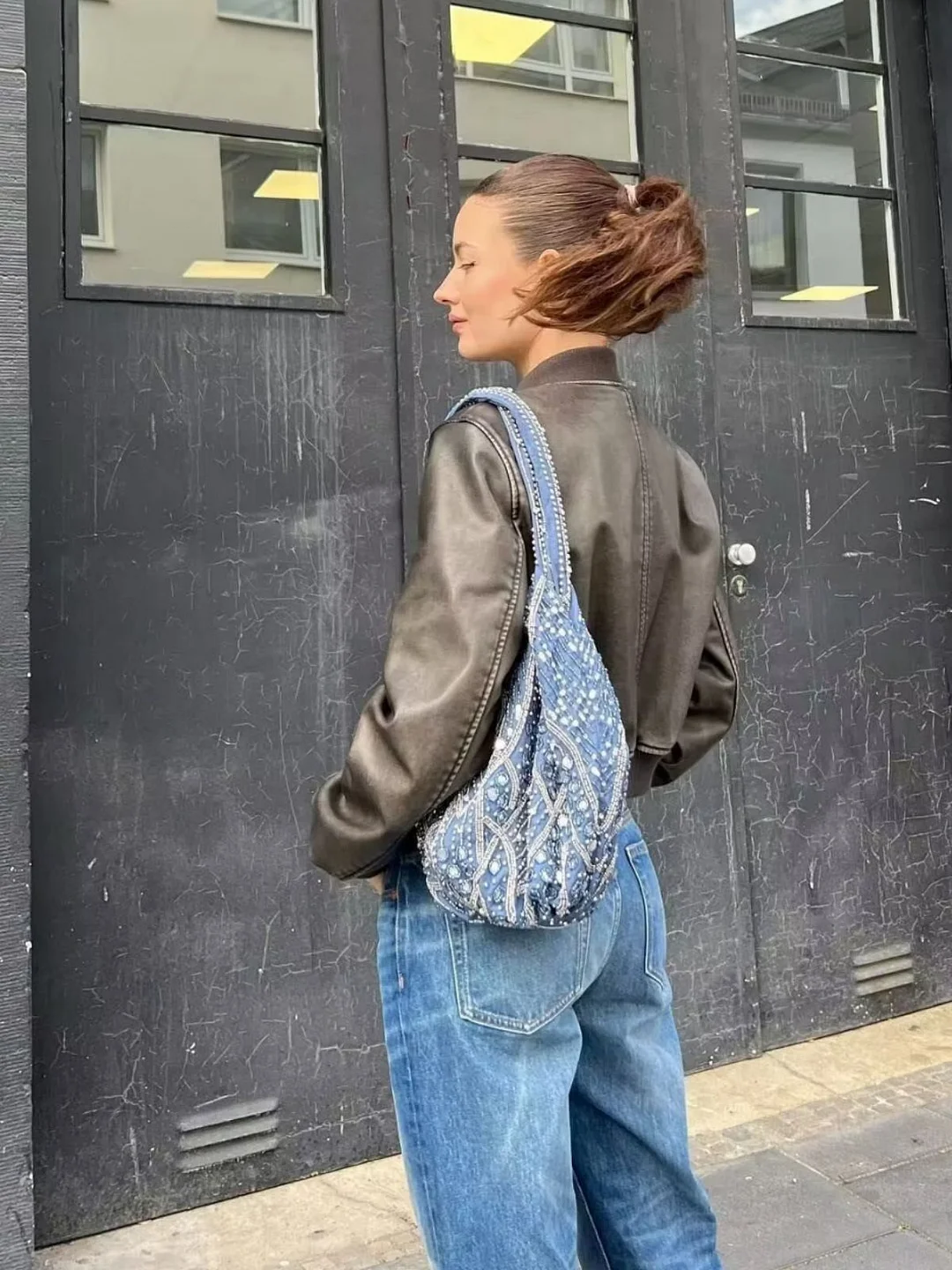 Nigikala Nigikala Street Short Dress 2025 Autumn Collar Locomotive Bomber Jacket Women's Top A19840