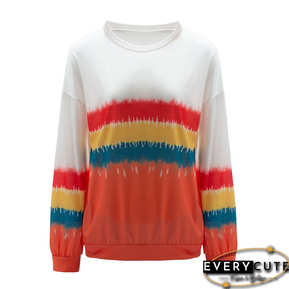 Orange Rainbow Ombre Long Sleeve Tops