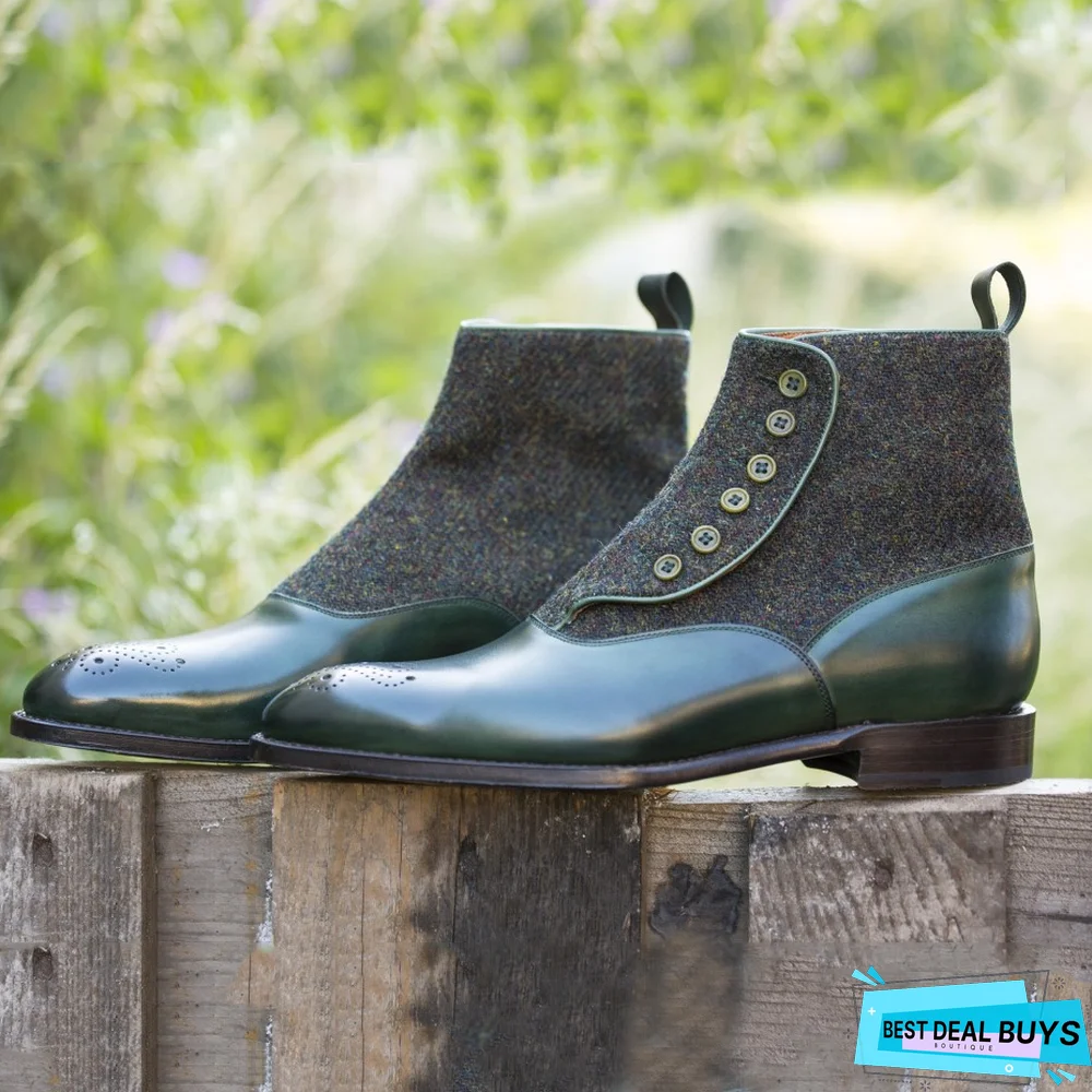 Handmade Elegant Carved Chelsea Button Boots