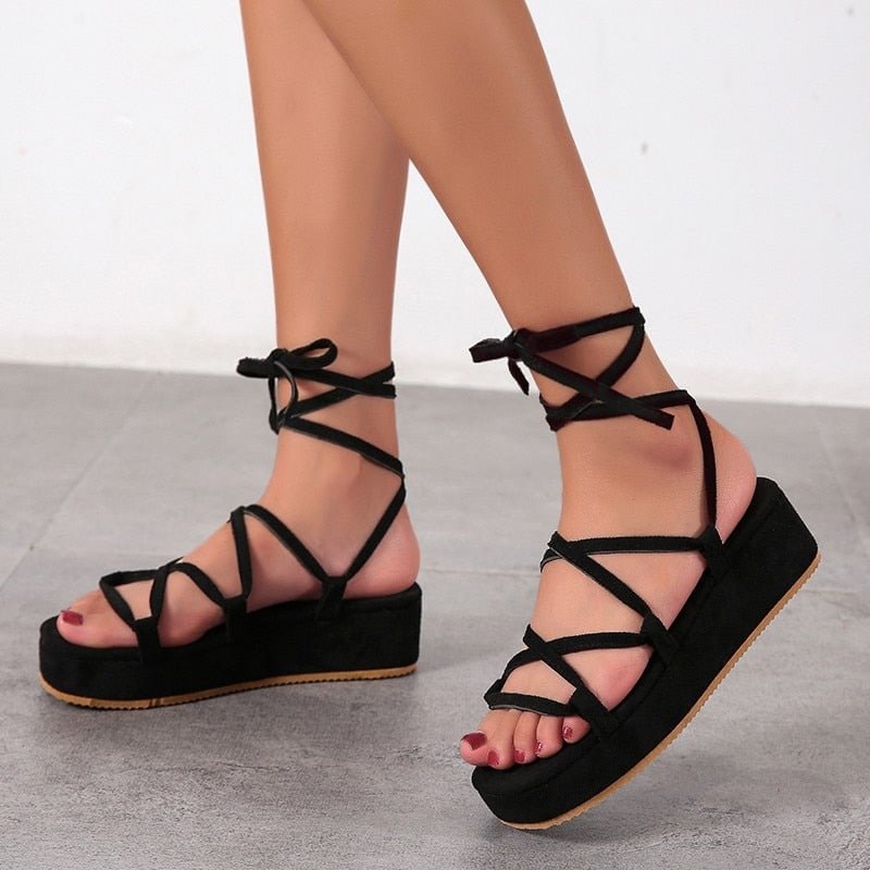 2021 Women Gladiator Cross Tie Sandals Ladies Casual Open Toe Shoes Female Thick Bottom Platform Comfortable Flat Big Size