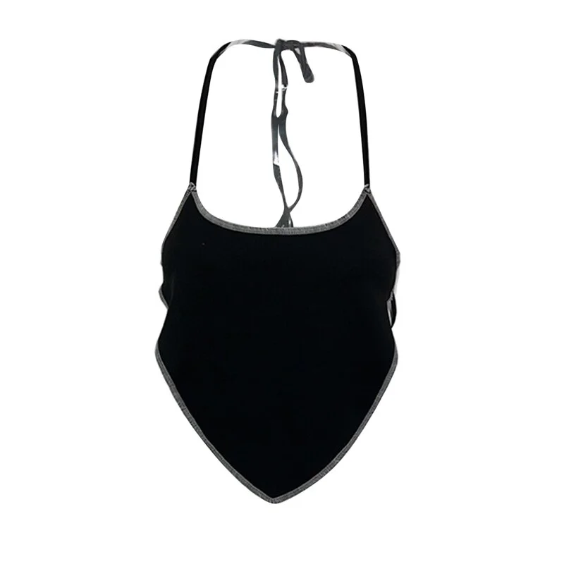 Women Cami  Aesthetic Slim Halter Crop Tops Asymmetrical Hem Streetwear Casual Basic Backless Baby Tee Clothing
