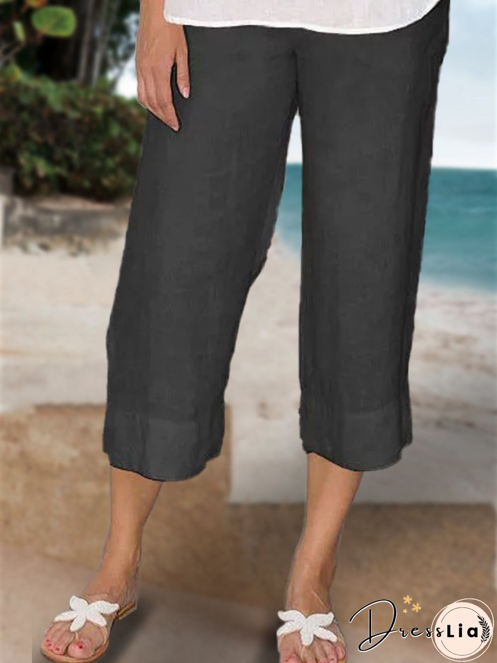 Woman Solid Plus Size Elastic Waist Solid Short Pants