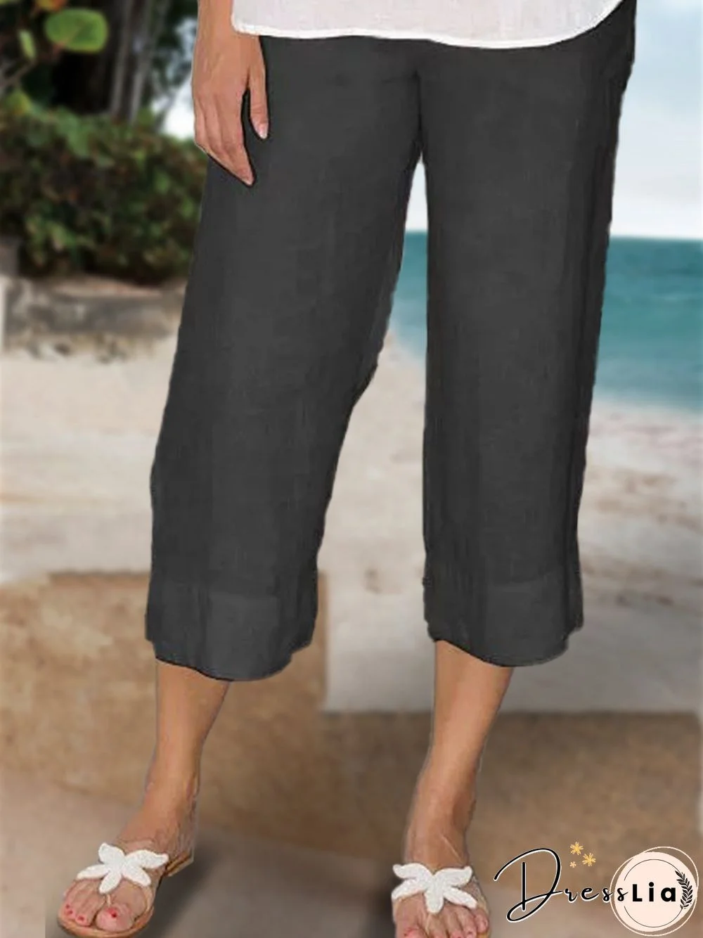 Woman Solid Plus Size Elastic Waist Solid Short Pants