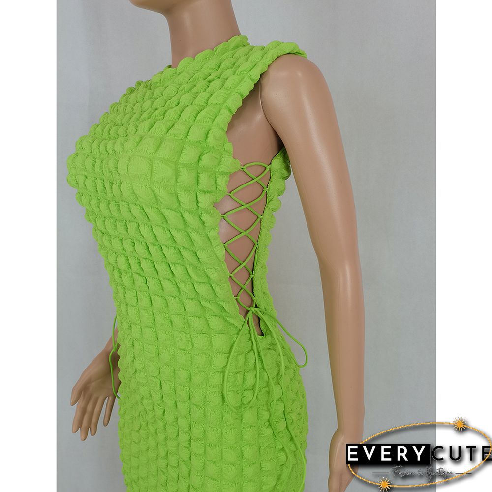 Fluorescent Green Side Lace-up Sleeveless Bodycon Dress