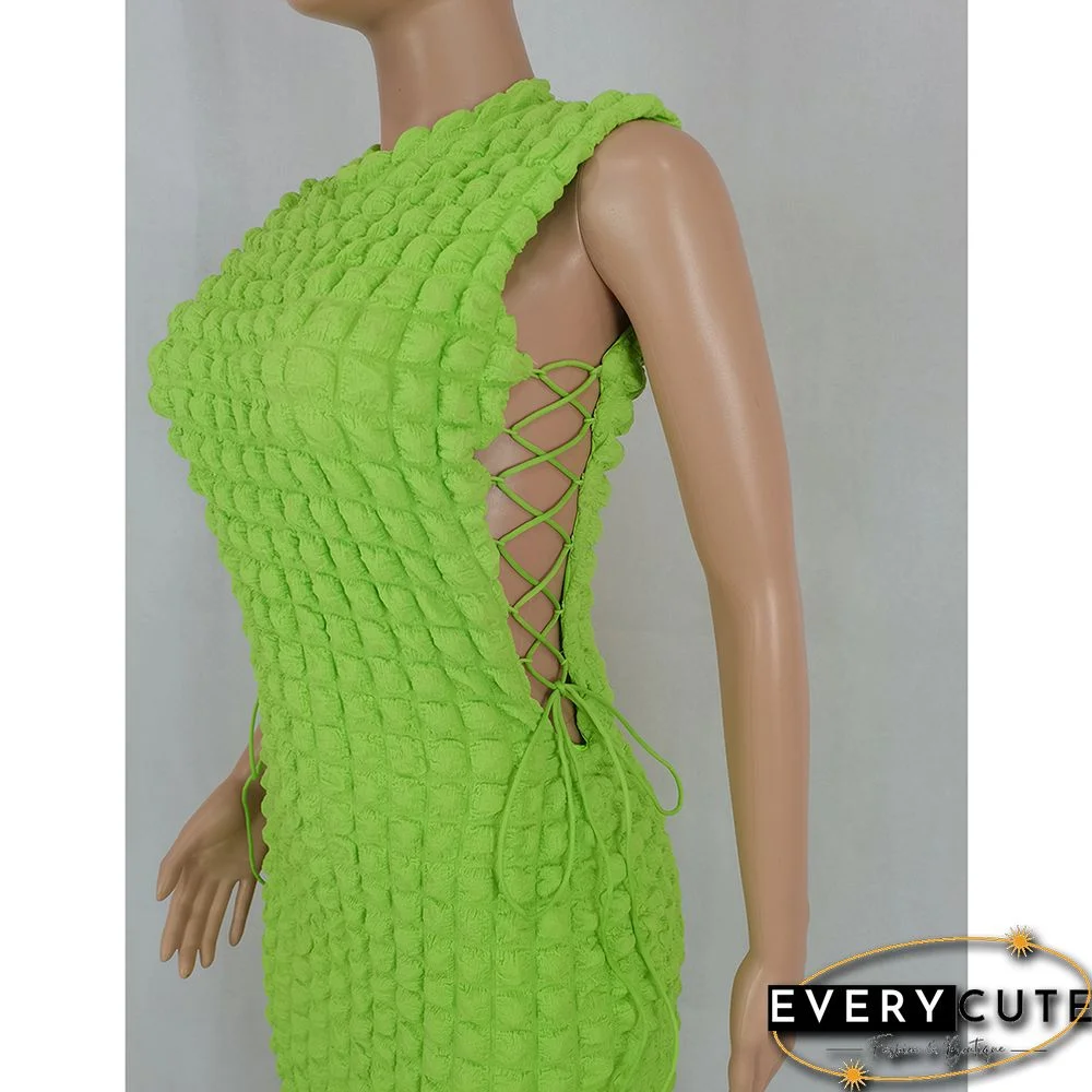 Fluorescent Green Side Lace-up Sleeveless Bodycon Dress