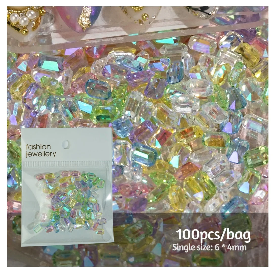 Mixed Colourful Aurora Octagon Crystal Nail Art Decorations Accessory Soft Nail Art Jewelry Manicure Accessories