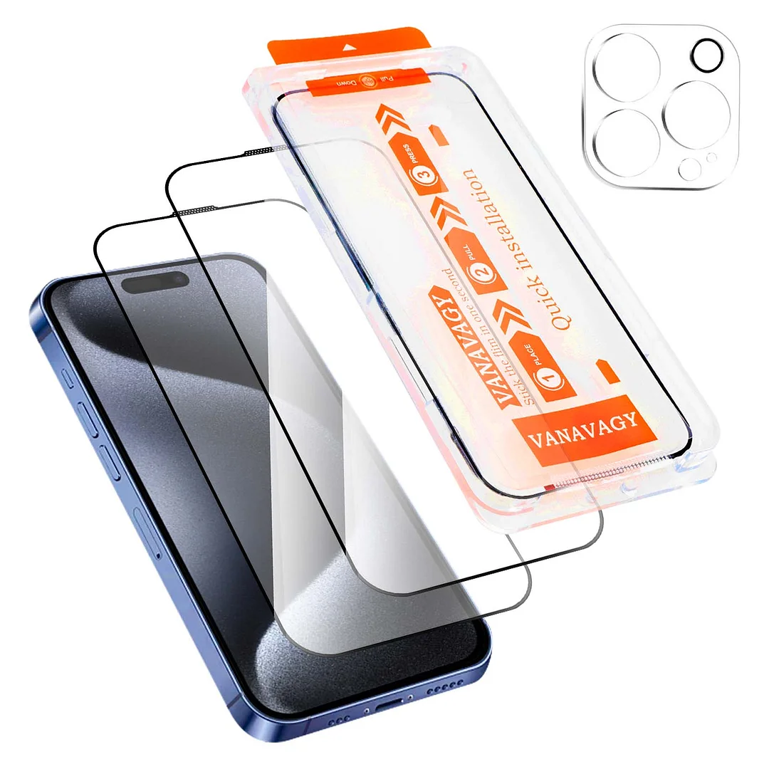 VANAVAGY Glass Screen Protector Compatible for iPhone 15 pro 6.1 inch [Scratch Resistant]