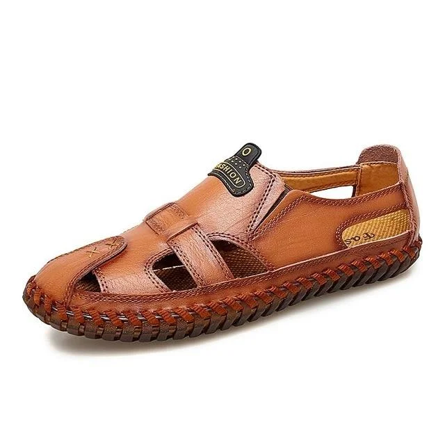 Leather Men Sandals Outdoor Flip Flop Casual Shoes Men Shoes | EGEMISS