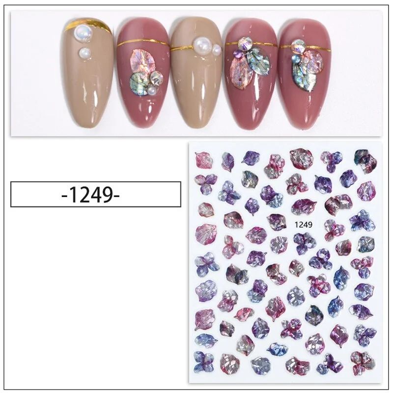 Nail Stickers Back Glue Multiple Color Laser 3D Petals Dried Flowers Designs Nail Decal Decoration Tips For Beauty Salons-Nail Inspo