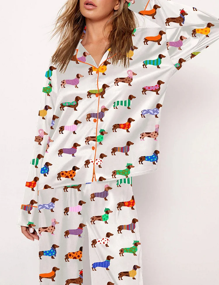 Women's Dachshund Cute Dog Long Sleeve Pajama Set