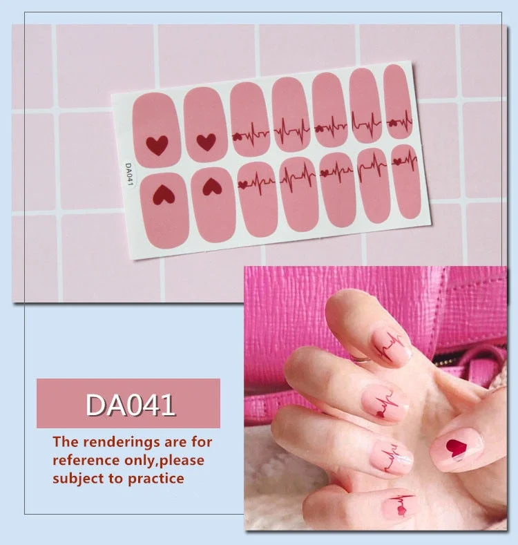 Full Cover Wraps Nail Polish Stickers Strips Plain Nail Art Decorations Heart Designs Glitter Powder Manicure Tips-Nail Inspo