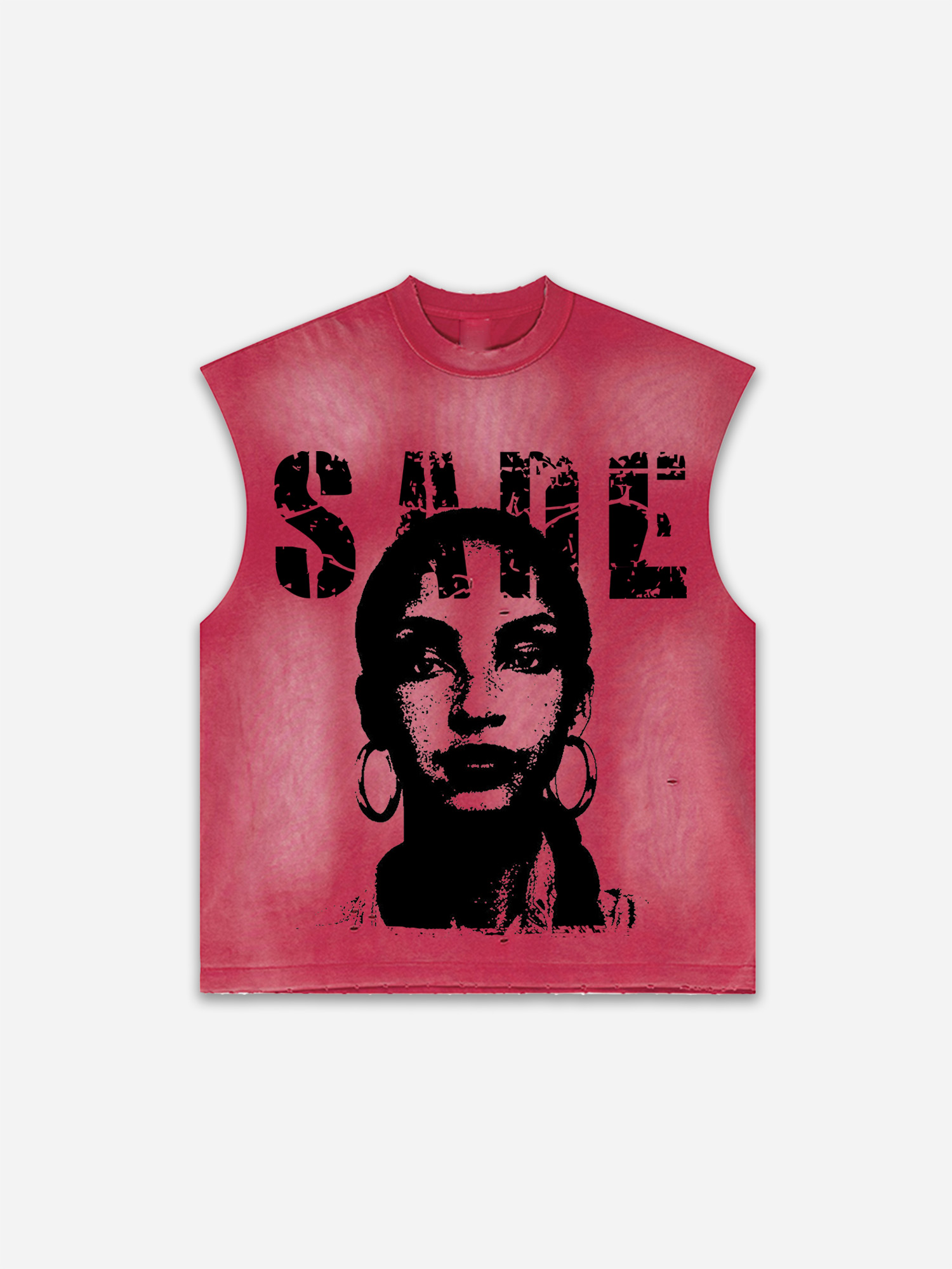 Sade Adu Graphic Print Distressed Tank Top