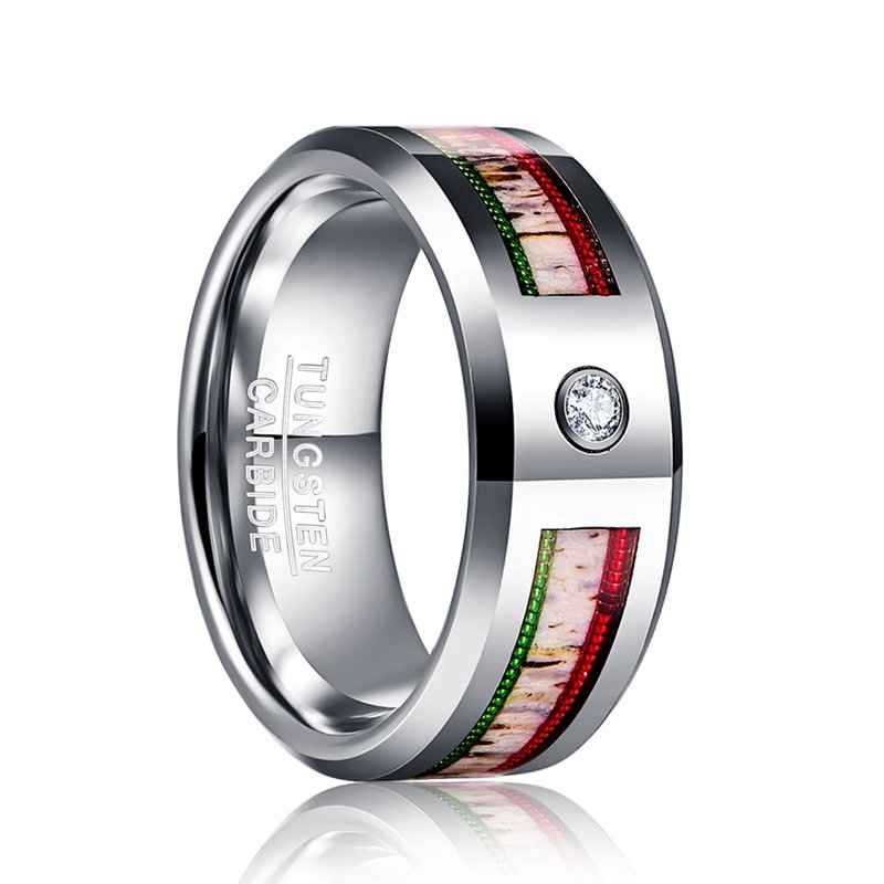 8mm Natural stone And White Cubic Zirconia Inlay Tungsten Carbide Rings Men's Wedding Bands