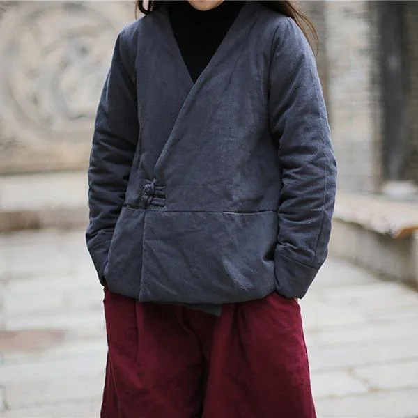 Vintage Double Breasted V-Neck Loose Jackets 2020 Warm Solid Color Plus Size Femal Coats