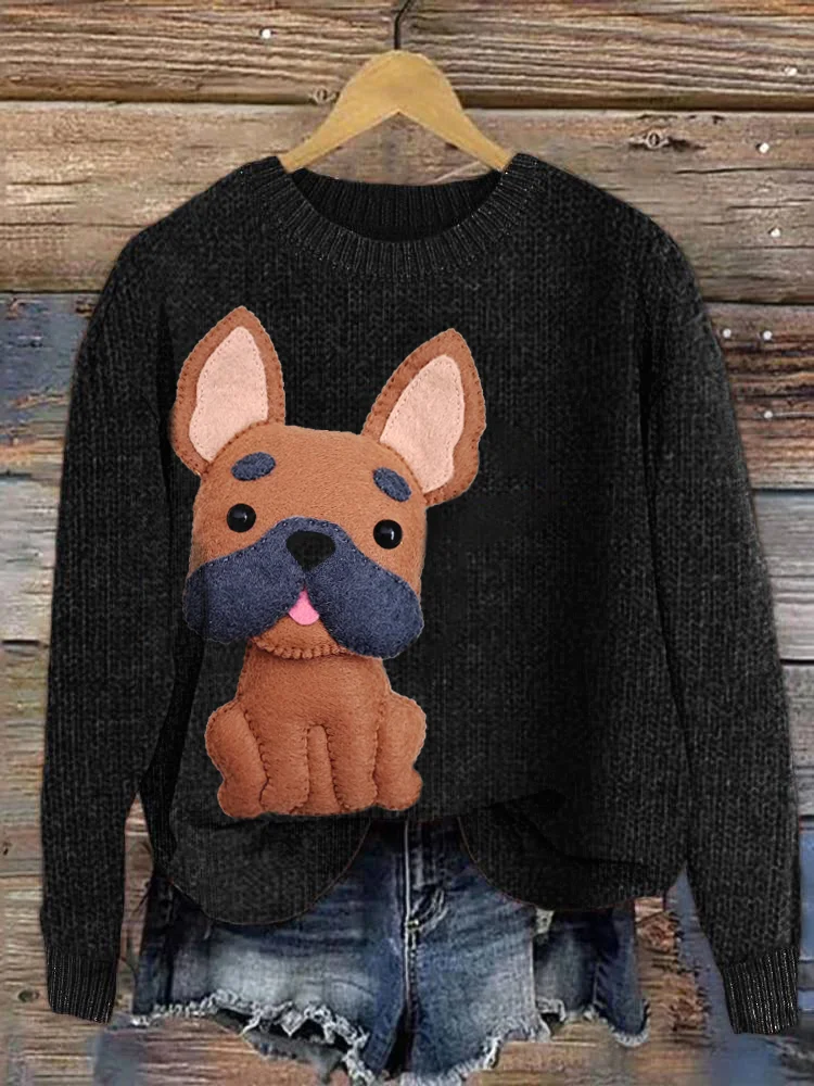 VChics Lively French Bulldog Cozy Soft Knit Sweater