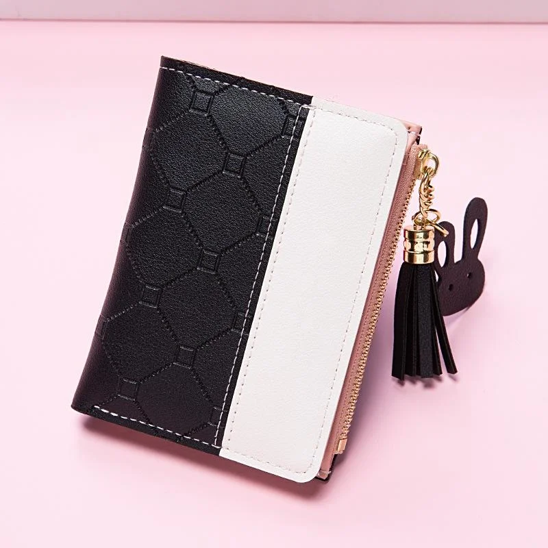 Women's Small Wallet Short Zipper Folding Color Matching Embossed Women's Wallet