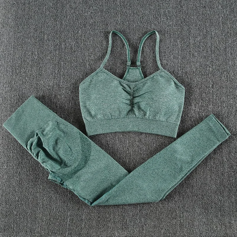 Solid Seamless Gym Two Piece Set Women High Stretchy Tracksuit Women Sports High Waist Leggings Workout Pants Sets Women