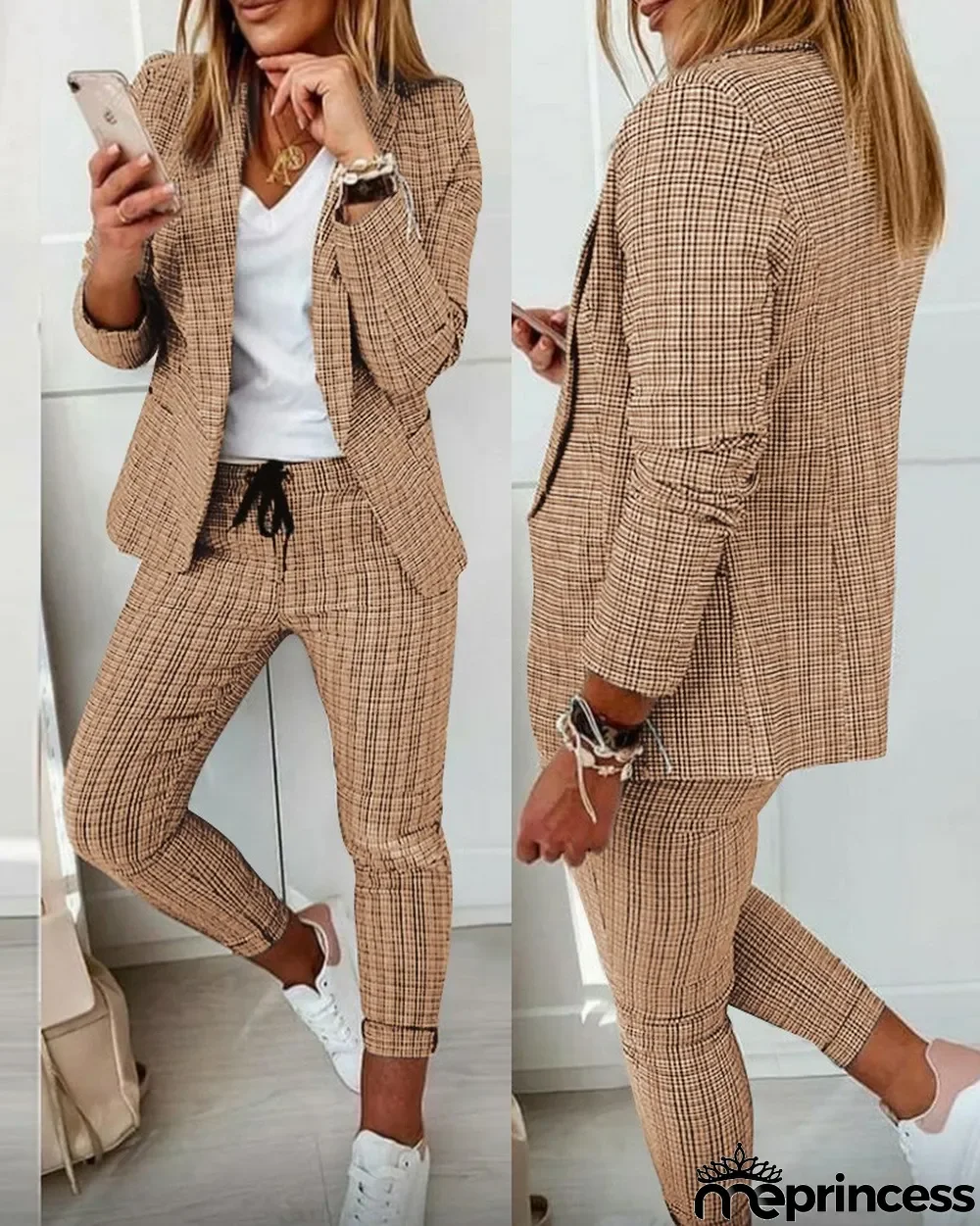 Casual Fashion Suit Women's Plaid Blazer and Pants Suit