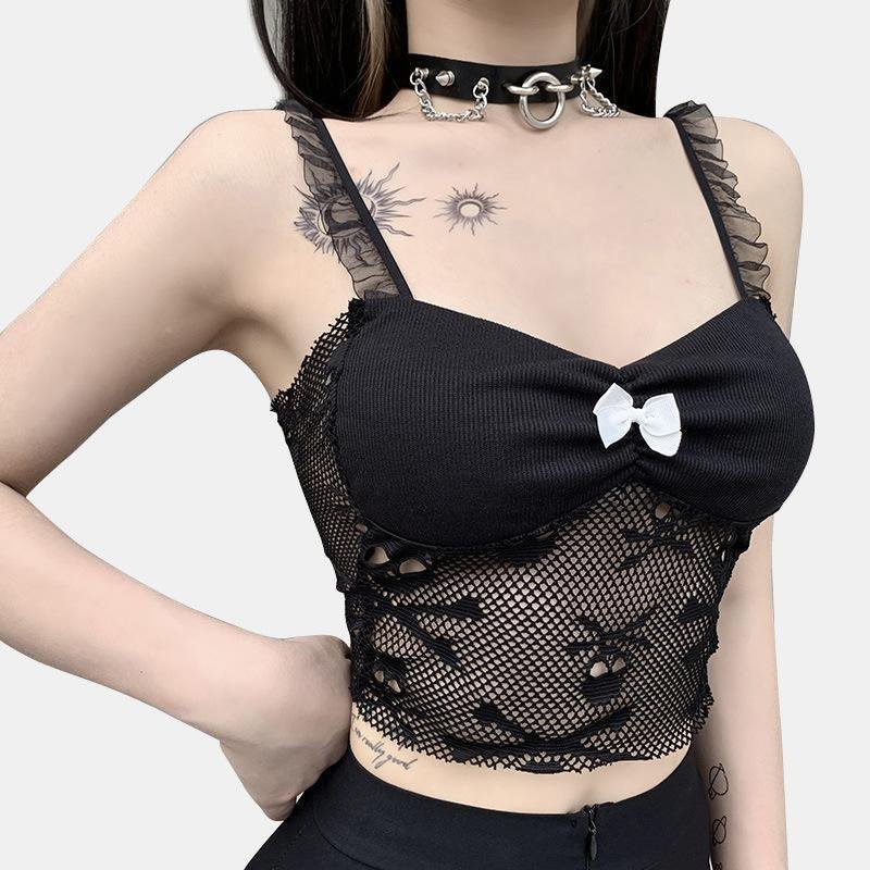 Skull Mesh Lace Belly Top