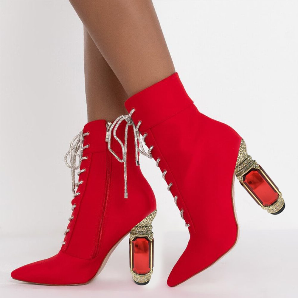 Leather Boots Zipper Strap Booties With Decorative Chunky Heels Nicepairs