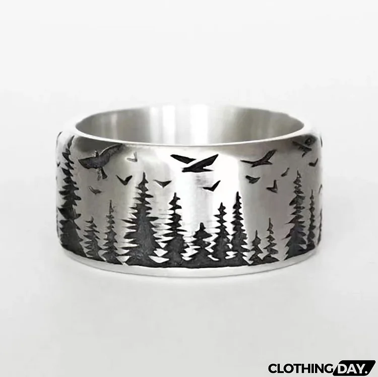 Women Men Fashion Vintage Forest Birds Pattern Rings