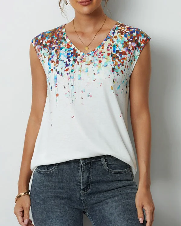 Pink Tie-dye Print V-neck Casual Blouse