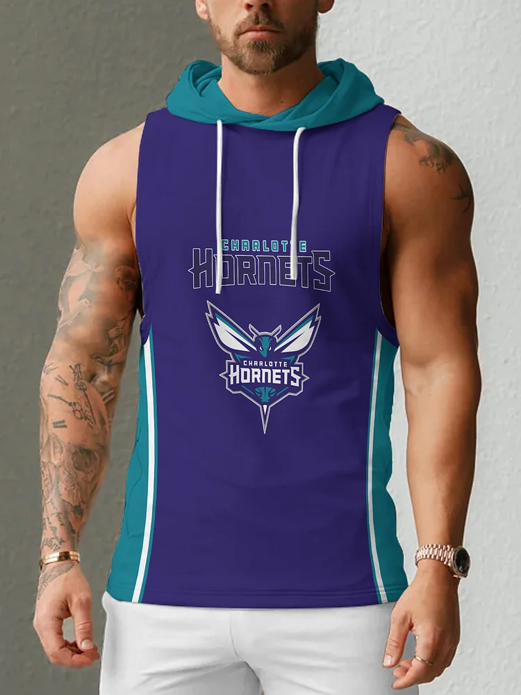 Charlotte Hornets Men's Casual Comfy Sleeveless Hooded Tank Top