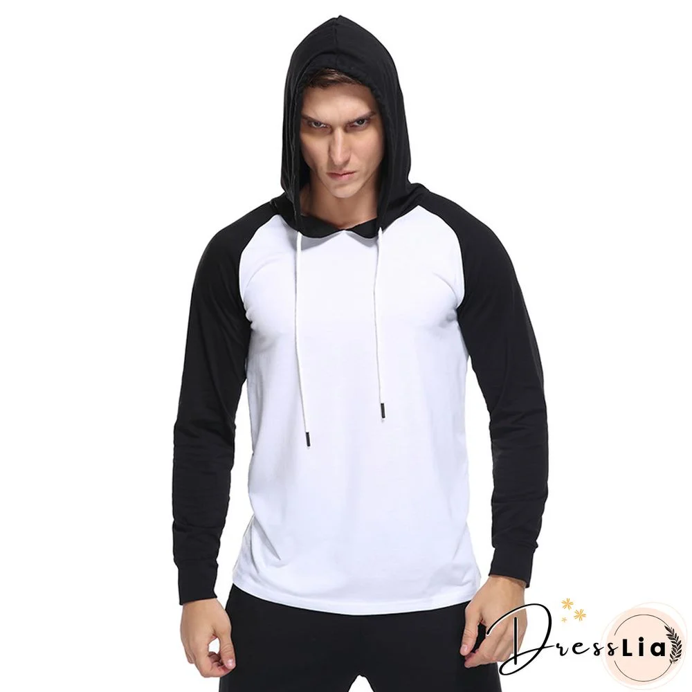 Men Patchwork Long Sleeve Hooded Sweatshirt