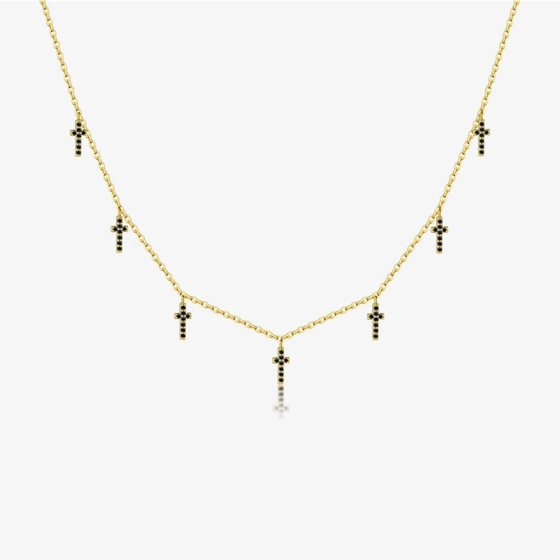 925 Sterling Silver Zircon Inlay Cross Pendant Necklace