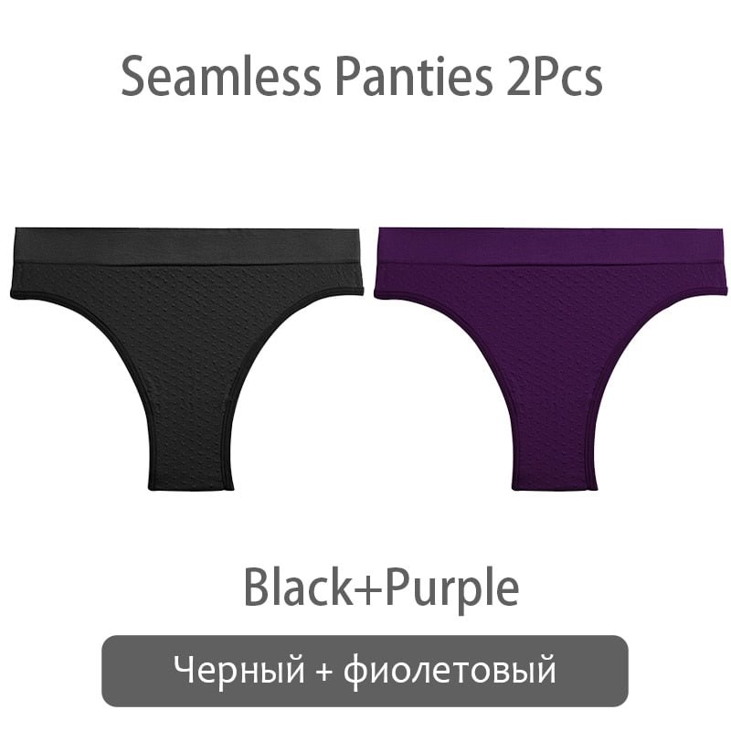 FINETOO 2Pcs/set Seamless Brazilian Panties S-2XL Plus Size Women T-back Underpants Ladies Soft Thongs Underwear Female Lingerie