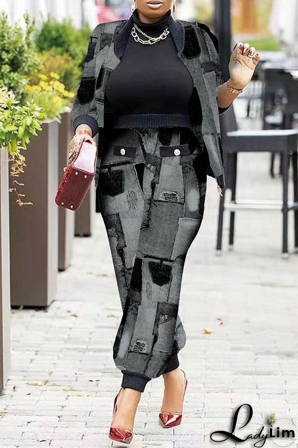 Pink Fashion Casual Print Patchwork Long Sleeve Two Pieces