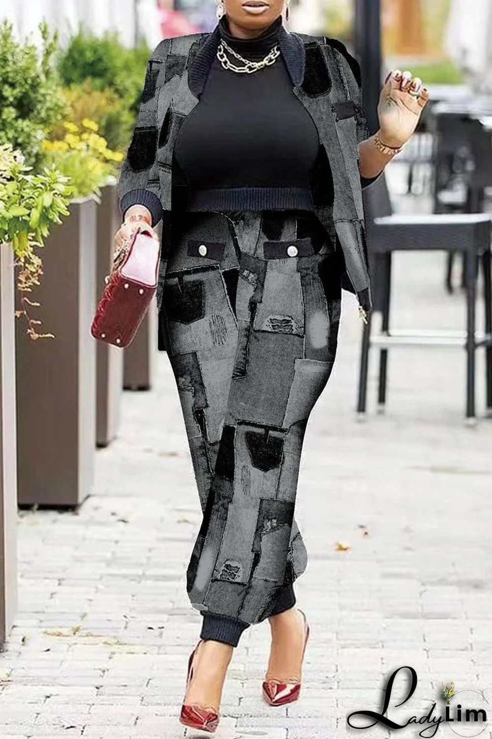 Pink Fashion Casual Print Patchwork Long Sleeve Two Pieces