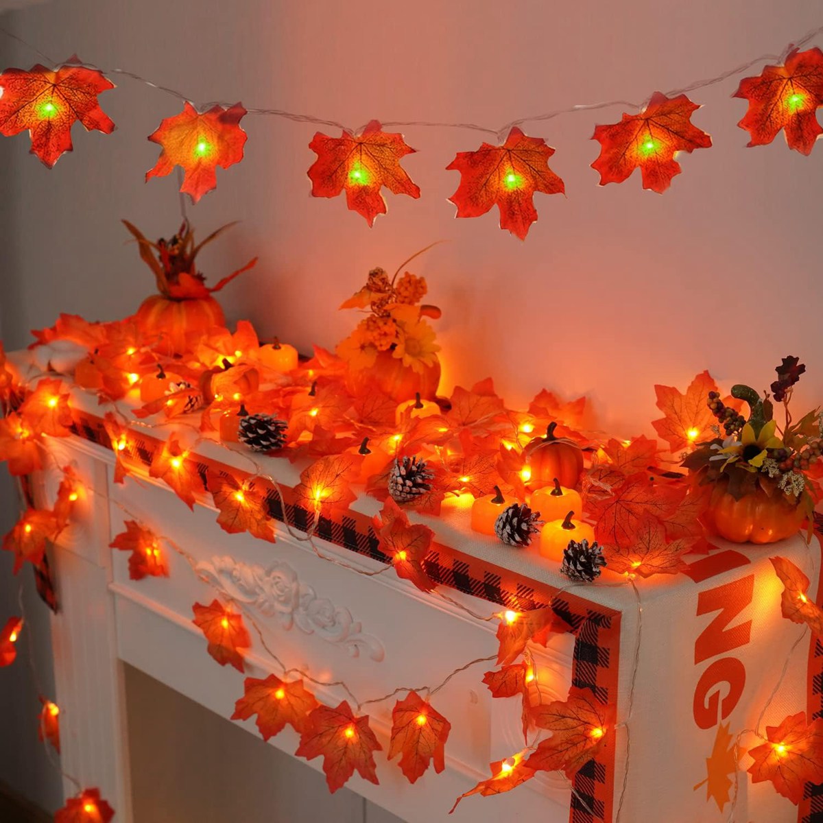 Tegooe Battery Powered Maple Leaf LED String Lights - Fall Holiday Decor