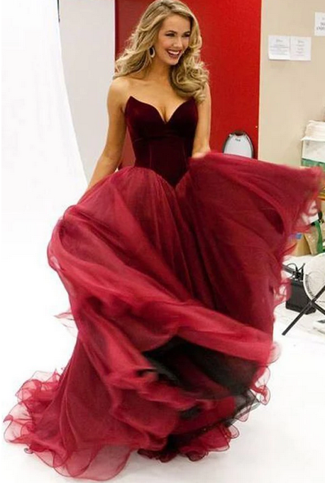 Ball Gown Burgundy Vintage Prom/Evening Dresses Princess Long Prom Dresses