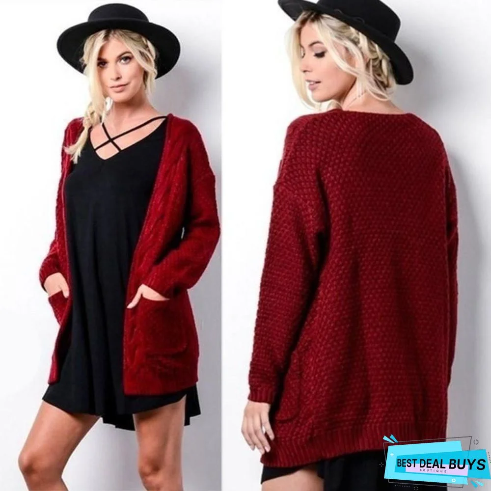 Women's Long Sleeved Cardigan Sweater