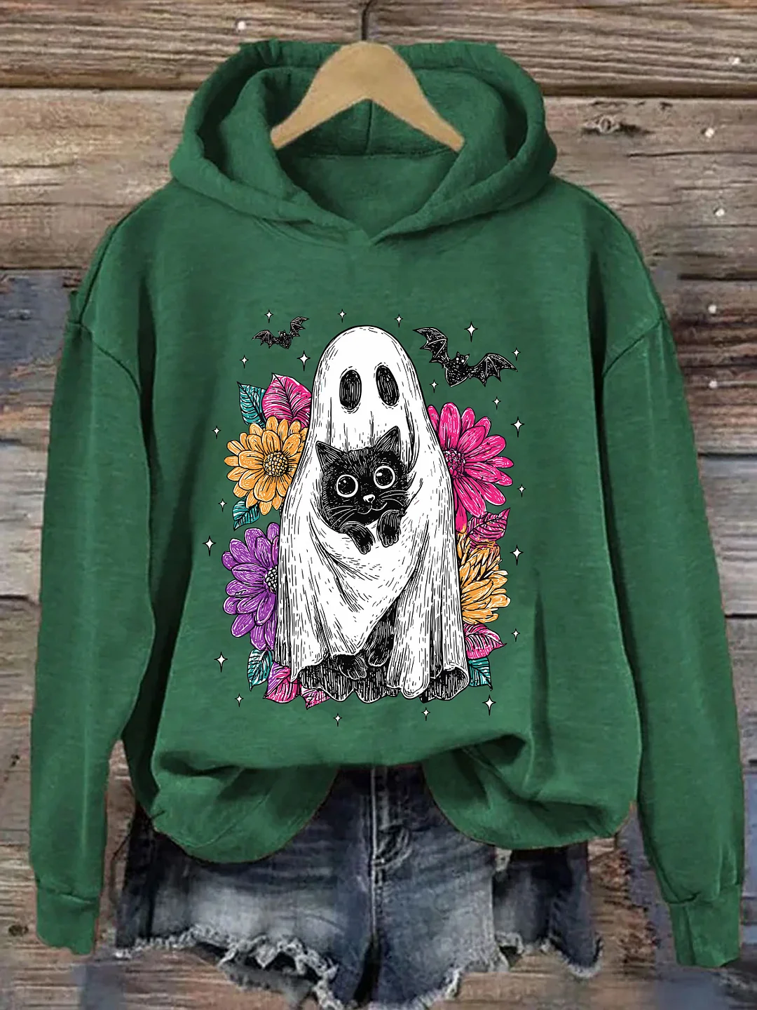 Halloween Ghost And Cat Hoodie