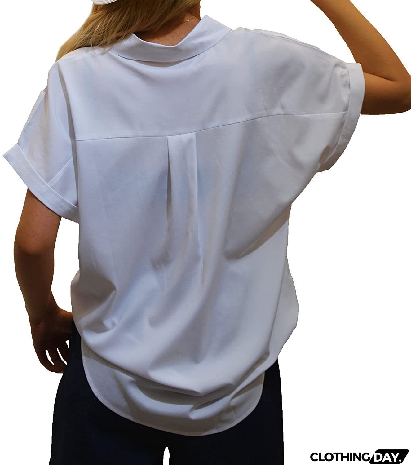 Women's Short-sleeved T-shirt V-neck Button-up Blouse