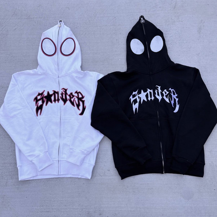 Loveciss®/ Fun Spider Eyes Lettering Zip Hood Hoodie